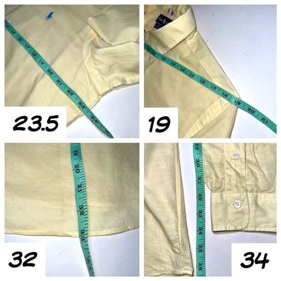 VTG Polo Ralph Lauren Solid Yellow Madras Shirt 100% Cotton Men's L Classic Fit - Picture 7 of 12